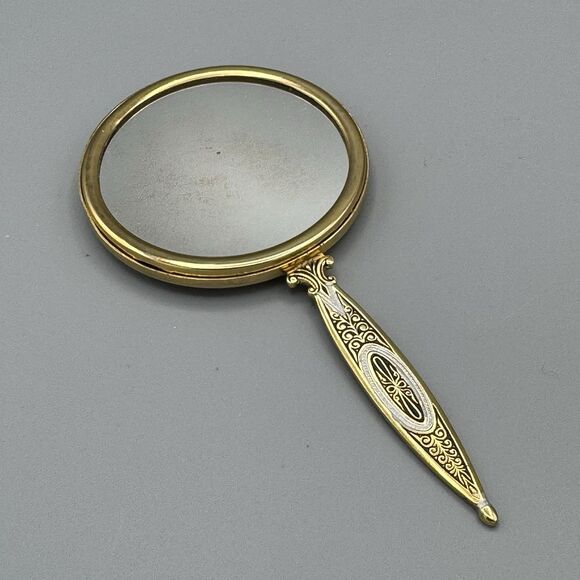Vtg Small Handheld Mirror Phoenician Soldier and Landscape Vanity Glam 4.5" L - Picture 3 of 6
